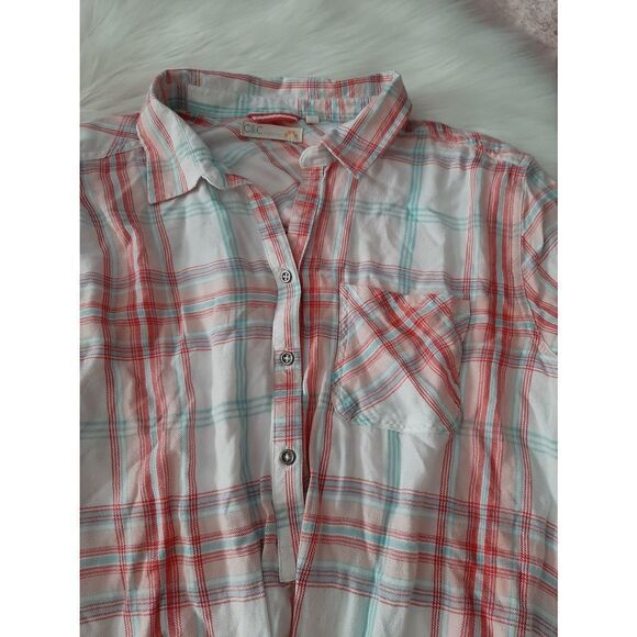 C&C California White Soft Button Front Size Large Tie Front Flannel - Picture 1 of 6